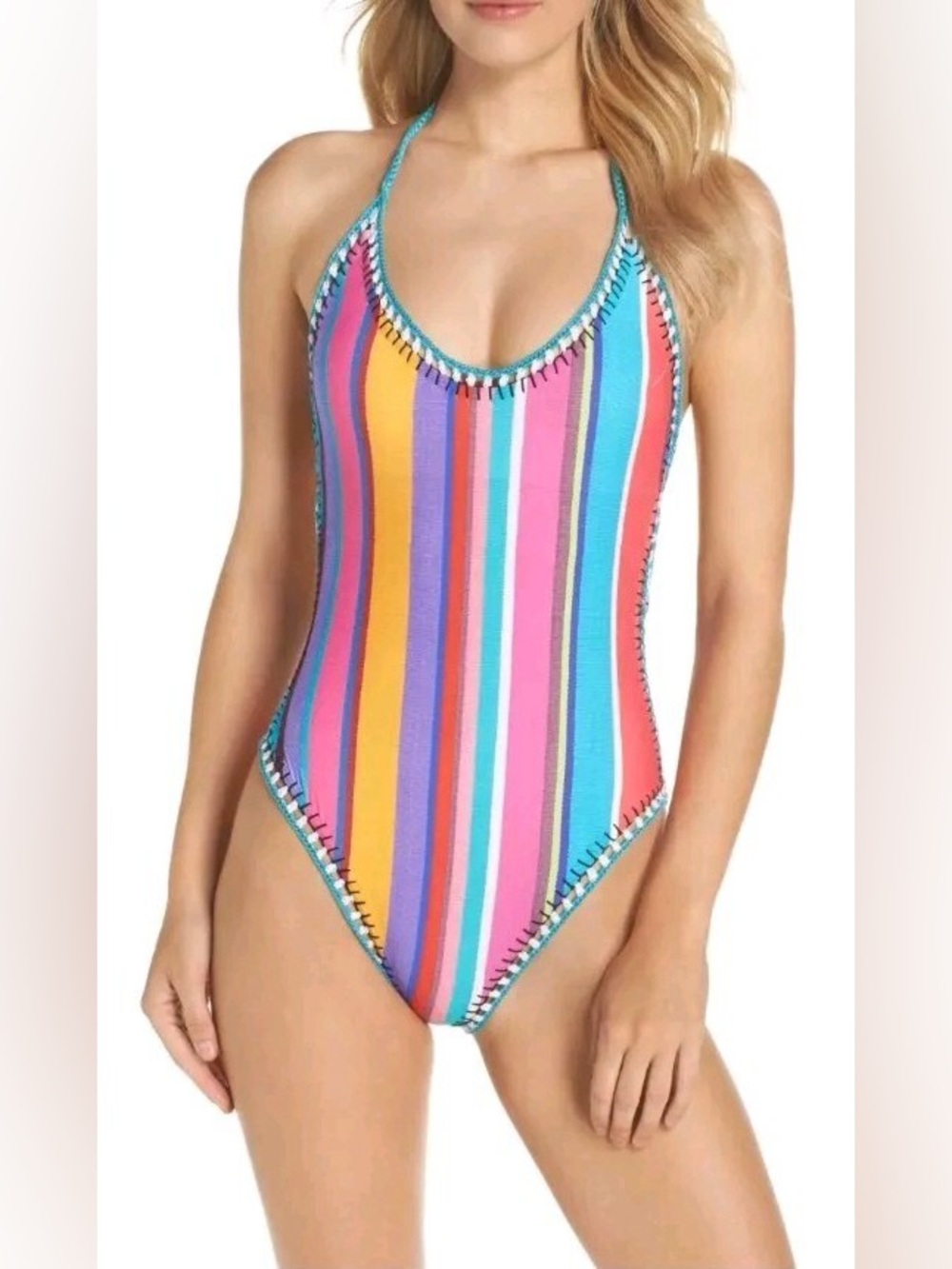 Nanette Lepore Anthropologie Sayulita Serape Goddess Fiesta Stripe Swim M new